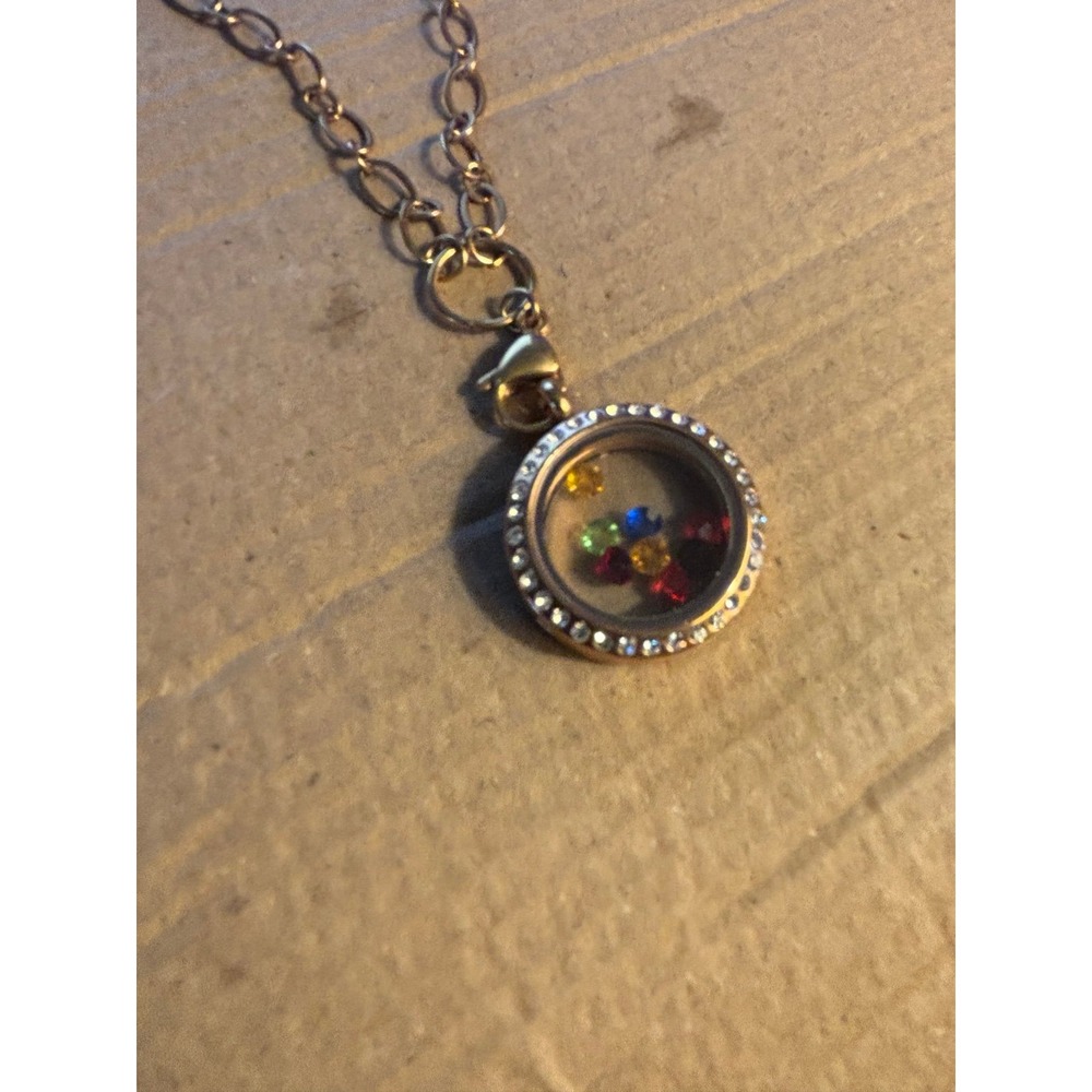 Origami Owl Gold Tone Locket Golf Charms & Multiple Gems Necklace